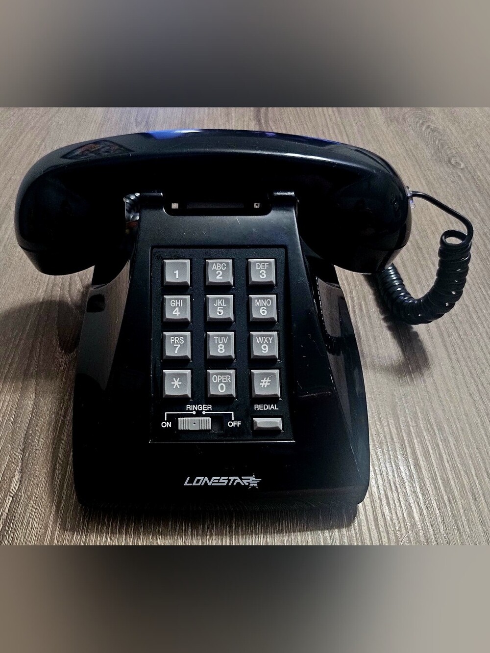 Lonestar Vintage 1980s Black Push Button Desktop Phone Model #922 Serial #050285